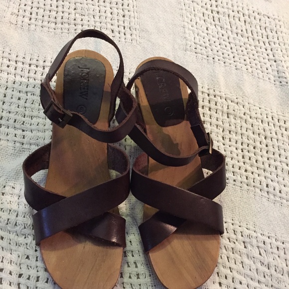 J.Crew Leather Ankle Strap Wooden Clog Wedges 6 - Picture 8 of 8